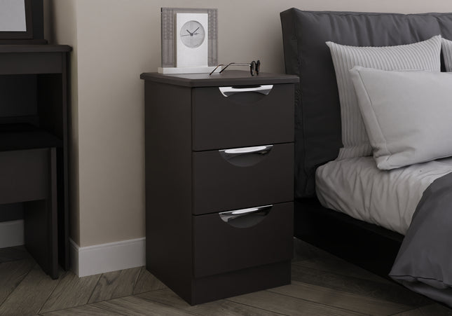 Camden 3 Drawer Bedside Table in Black Gloss