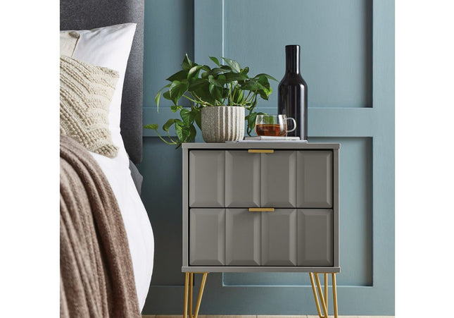 Cube 2 Drawer Bedside Table in Dusk Grey