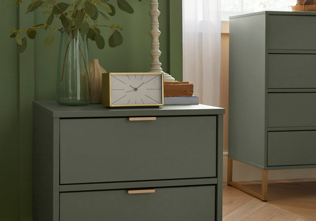 Deigo 2 Drawer Bedside Cabinet in Reed Green
