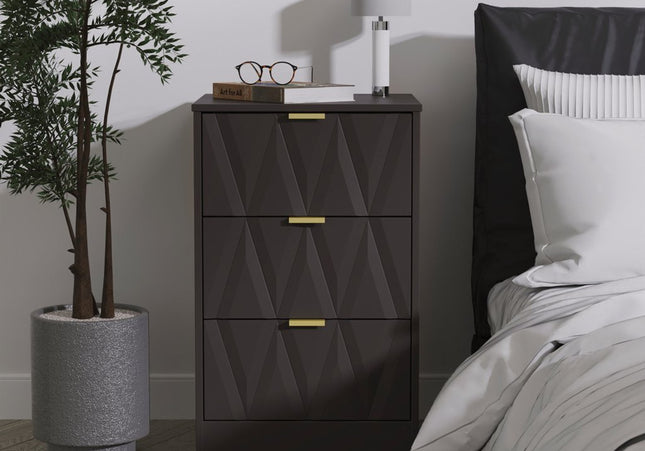Las Vegas 3 Drawer Bedside Table in Graphite Black