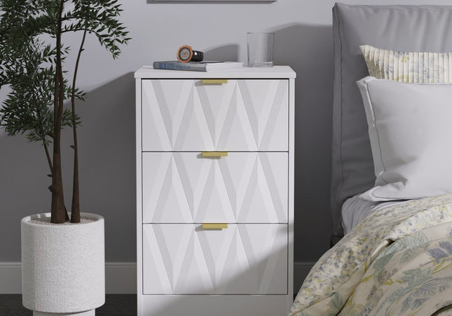 Las Vegas 3 Drawer Bedside Table in White Matt