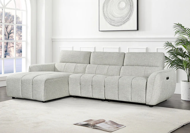 Turin Left Hand Chaise Power Recliner In Silver