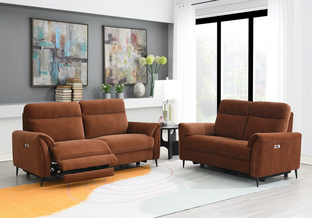 Arbour Power Reclining 3+2 Seater Sofa Set In Rust