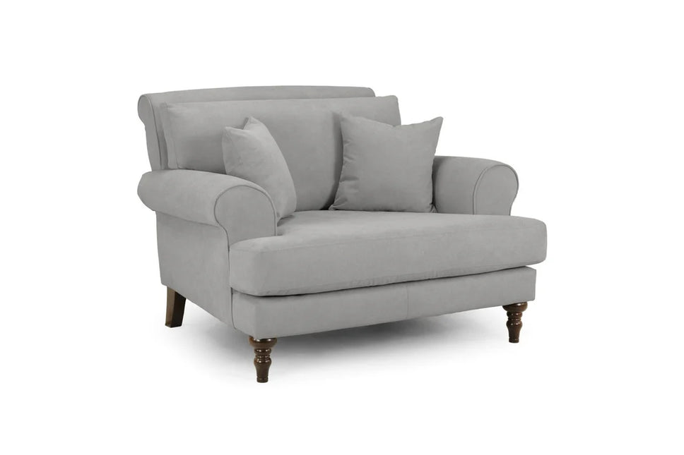 Summer armchair  - Grey, Featuring classically scrolled arms and gorgeously turned wooden legs, The remarkably soft, removable cushions with anti-slip panels keep your sofa looking immaculate