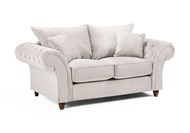 Windsor 2 seater Sofa - Stone  soft polyester upholstery and luxury foam cushions, With rounded, buttoned arms to give the range an elegant, classic look