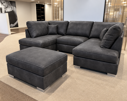 London Charcoal Faux Leather U-Shape Corner Sofa