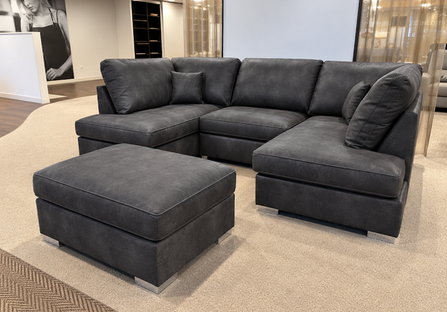 London Charcoal Faux Leather U-Shape Corner Sofa