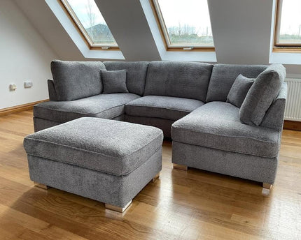 London Grey Bouclé U-Shape Corner Sofa
