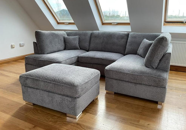 London Grey Bouclé U-Shape Corner Sofa