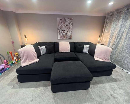 London Black Fabric U-Shape Corner Sofa