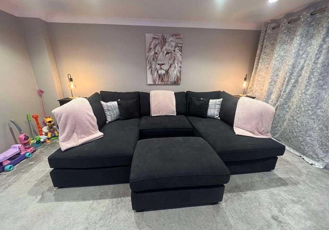 London Black Fabric U-Shape Corner Sofa