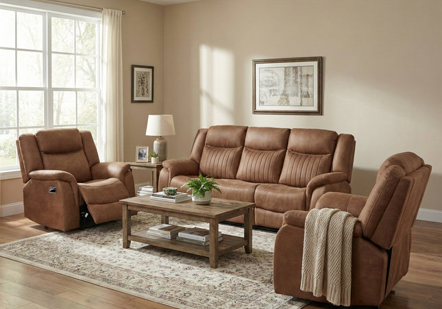 Darlington 3 Seater + Armchair + Armchair Manual Recliner Sofa Set – Tan