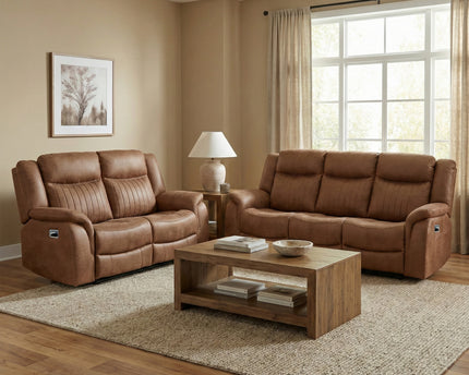 Darlington 3 Seater + 2 Seater Manual Recliner Sofa Set – Tan