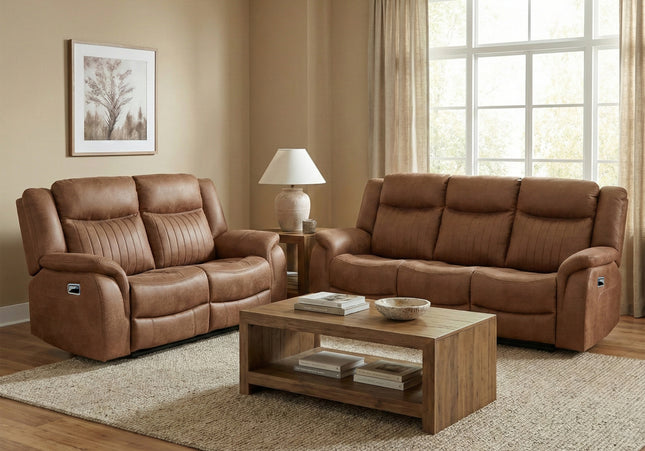 Darlington 3 Seater + 2 Seater Manual Recliner Sofa Set – Tan