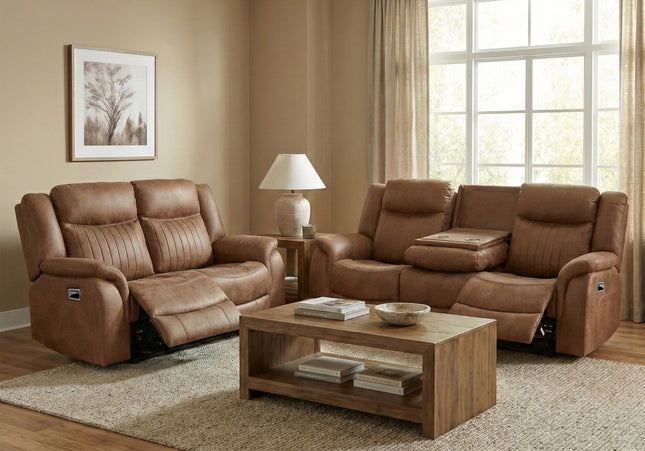 Darlington 3 Seater + 2 Seater Manual Recliner Sofa Set – Tan
