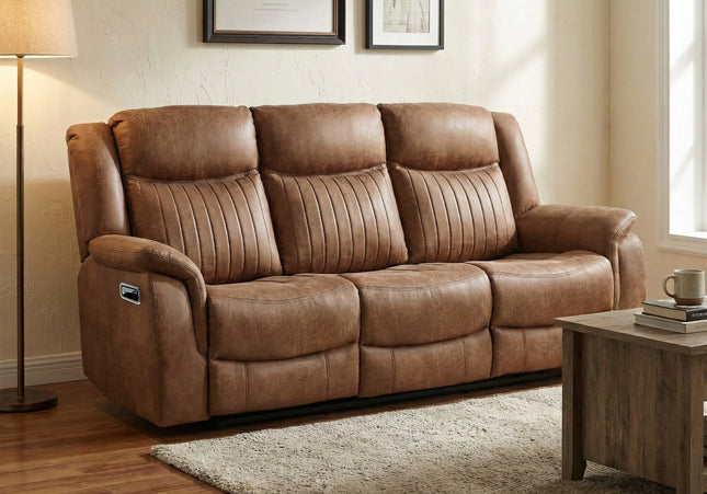 Darlington 3 Seater + Armchair + Armchair Manual Recliner Sofa Set – Tan