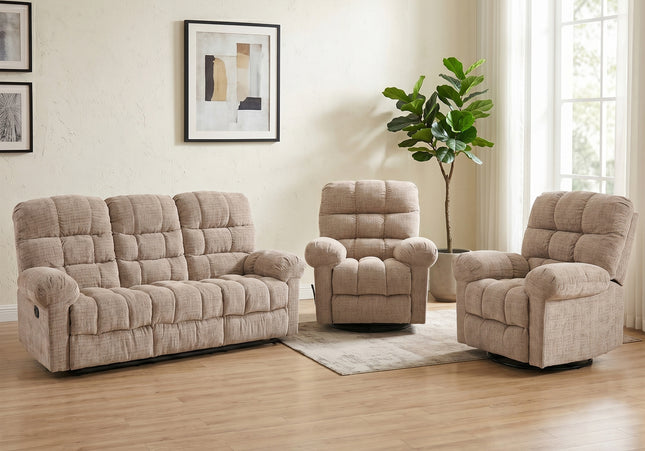 Cloud 3 Seater with Two Swivel Recliner Armchairs – Beige