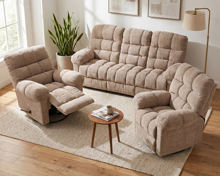 Cloud 3 Seater with Two Swivel Recliner Armchairs – Beige