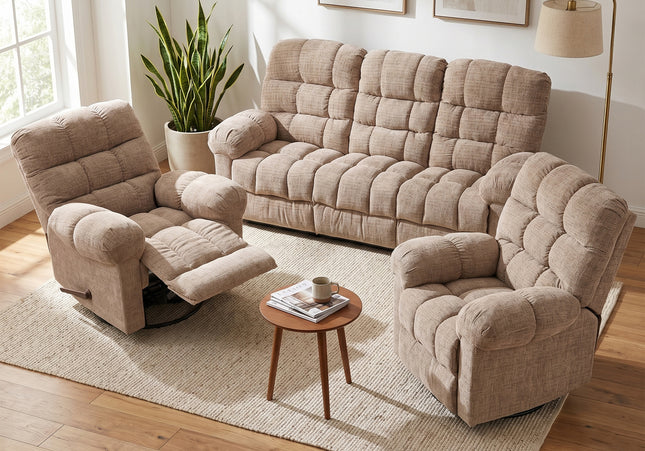 Cloud 3 Seater with Two Swivel Recliner Armchairs – Beige