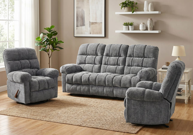 Cloud 3 Seater with Two Swivel Recliner Armchairs – Graphite