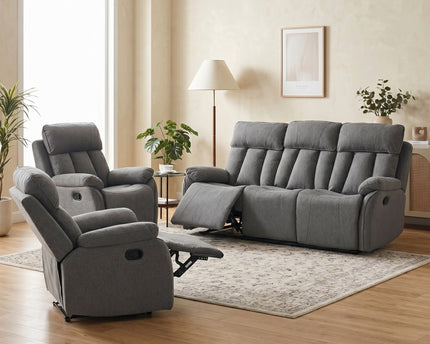 Belgrave 3 Seater + Armchair + Armchair Manual Recliner Sofa Set – Grey