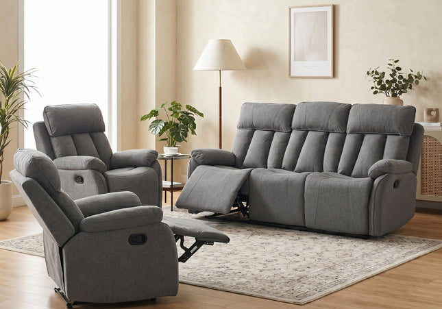 Belgrave 3 Seater + Armchair + Armchair Manual Recliner Sofa Set – Grey