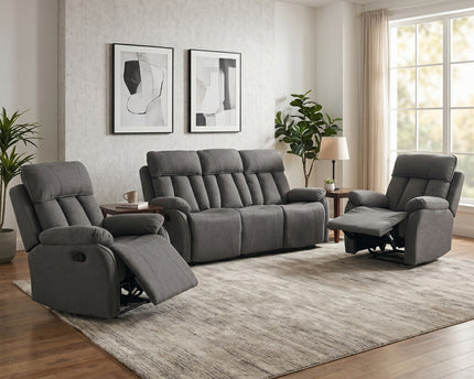 Belgrave 3 Seater + Armchair + Armchair Manual Recliner Sofa Set – Grey