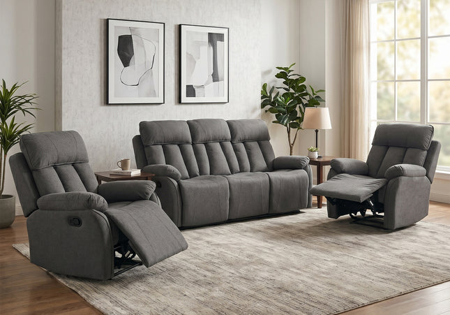 Belgrave 3 Seater + Armchair + Armchair Manual Recliner Sofa Set – Grey