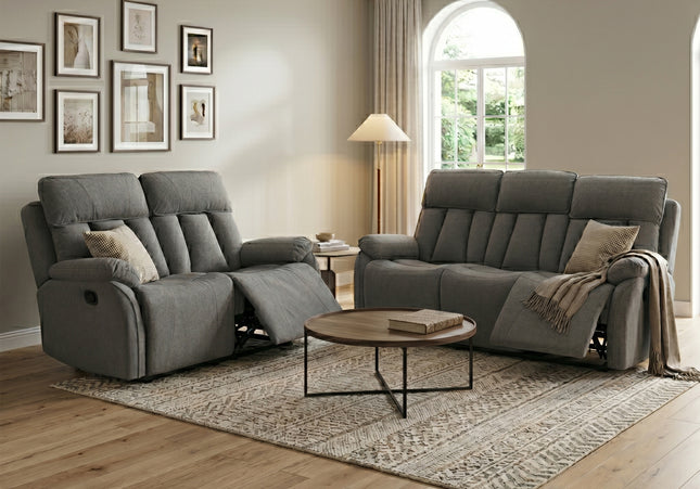 Belgrave 3 Seater + 2 Seater Manual Recliner Sofa Set – Grey