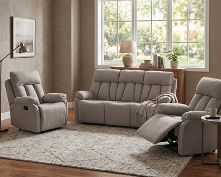 Belgrave 3 Seater + Armchair + Armchair Manual Recliner Sofa Set – Oatmeal