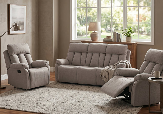 Belgrave 3 Seater + Armchair + Armchair Manual Recliner Sofa Set – Oatmeal