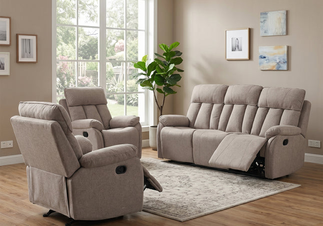 Belgrave 3 Seater + Armchair + Armchair Manual Recliner Sofa Set – Oatmeal