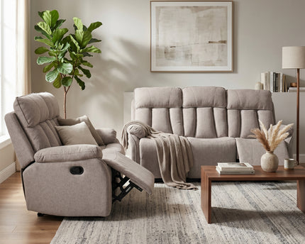 Belgrave 3 Seater + 2 Seater Manual Recliner Sofa Set – Oatmeal