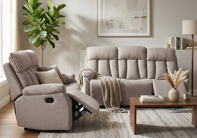 Belgrave 3 Seater + 2 Seater Manual Recliner Sofa Set – Oatmeal