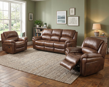 Farnham Leather Air 3 Seater + Armchair + Armchair Manual Recliner Sofa Set – Tan