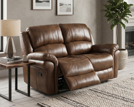 Farnham Leather Air 3 Seater + 2 Seater Manual Recliner Sofa Set – Tan