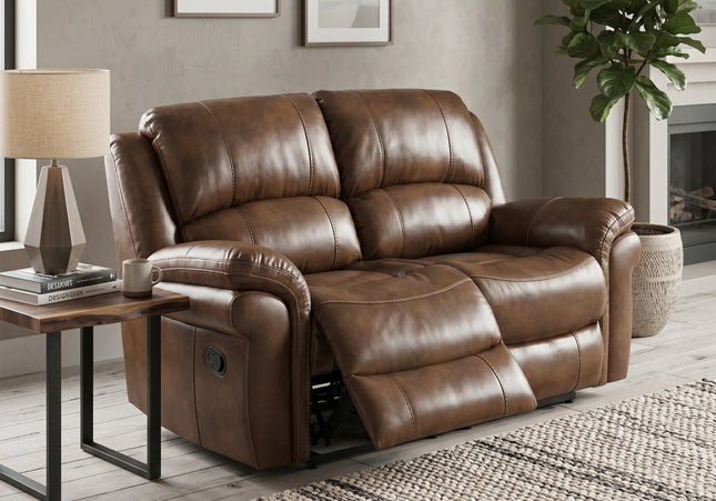 Farnham Leather Air 3 Seater + 2 Seater Manual Recliner Sofa Set – Tan