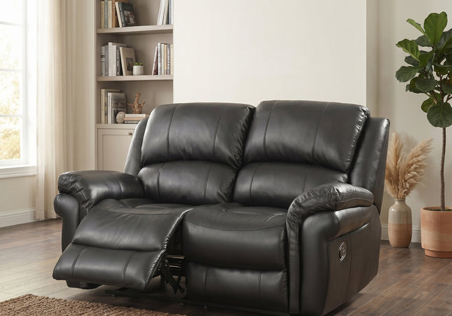 Farnham Leather Air 3 Seater + 2 Seater Manual Recliner Sofa Set – Black