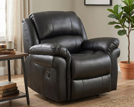 Farnham Leather Air Manual Recliner Armchair – Black