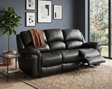 Farnham Leather Air 3 Seater + 2 Seater Manual Recliner Sofa Set – Black