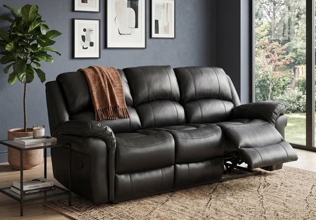 Farnham Leather Air 3 Seater + 2 Seater Manual Recliner Sofa Set – Black