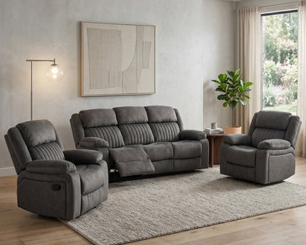 Morgan 3 Seater + Armchair + Armchair Manual Recliner Sofa Set – Iron Grey