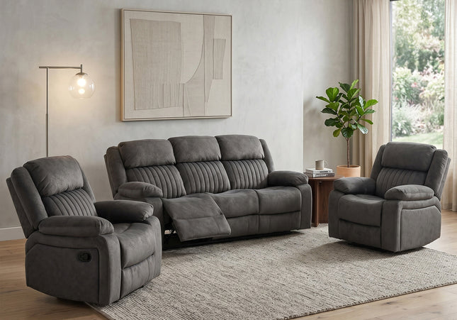 Morgan 3 Seater + Armchair + Armchair Manual Recliner Sofa Set – Iron Grey