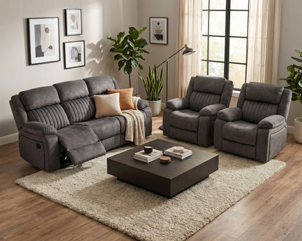 Morgan 3 Seater + Armchair + Armchair Manual Recliner Sofa Set – Iron Grey