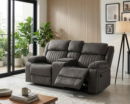 Morgan Manual Recliner 2 Seater Sofa With Console in Iron Grey
