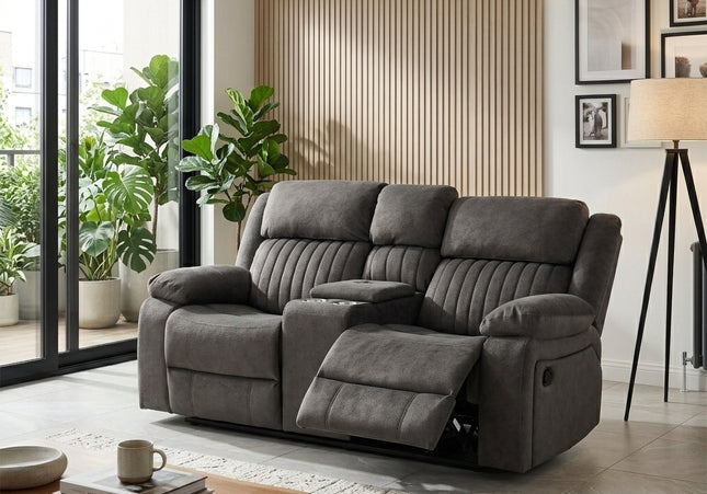Morgan Manual Recliner 2 Seater Sofa With Console in Iron Grey