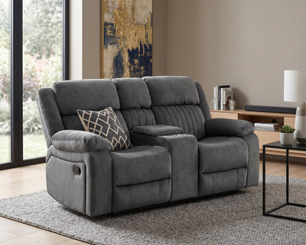 Morgan Manual Recliner 2 Seat Sofa With Console in Slate Grey