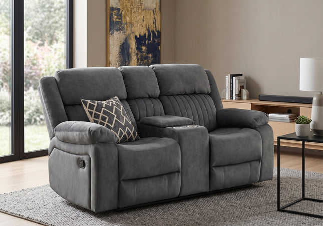 Morgan Manual Recliner 2 Seat Sofa With Console in Slate Grey
