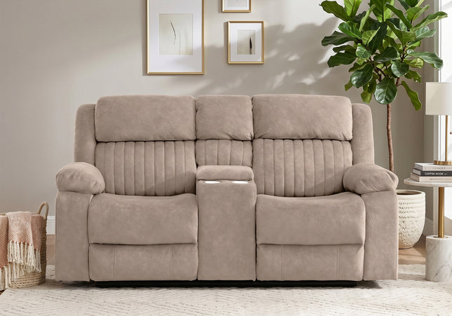 Morgan Manual Recliner 2 Seater With Console - Taupe