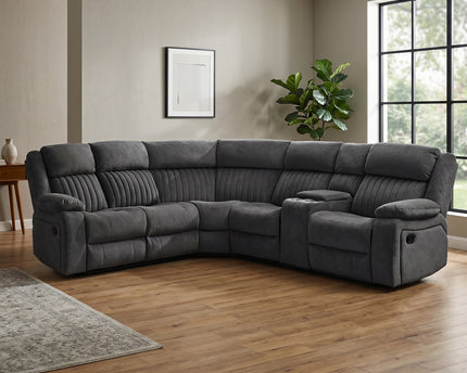 Morgan Manual Recliner Corner Sofa With Console in Iron Grey